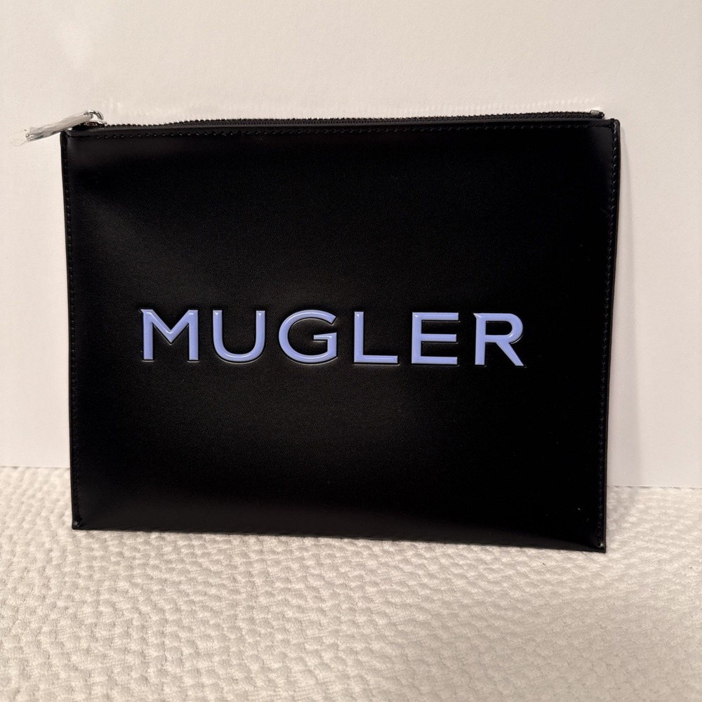 New Mugler Cosmetic Pouch Bag Limited Edition Faux Leather Black 9.5" x 7"